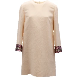 Women Cream Dress With Multi-Colored Sequin Cuffs