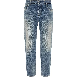 Blue Cotton Straight-Leg Jeans