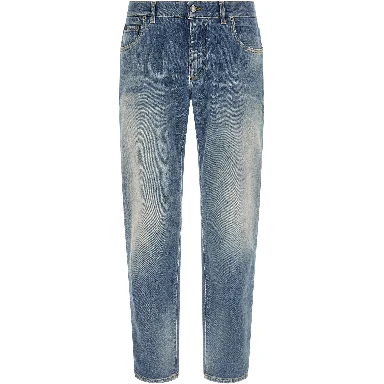 Blue Cotton Straight-Leg Jeans