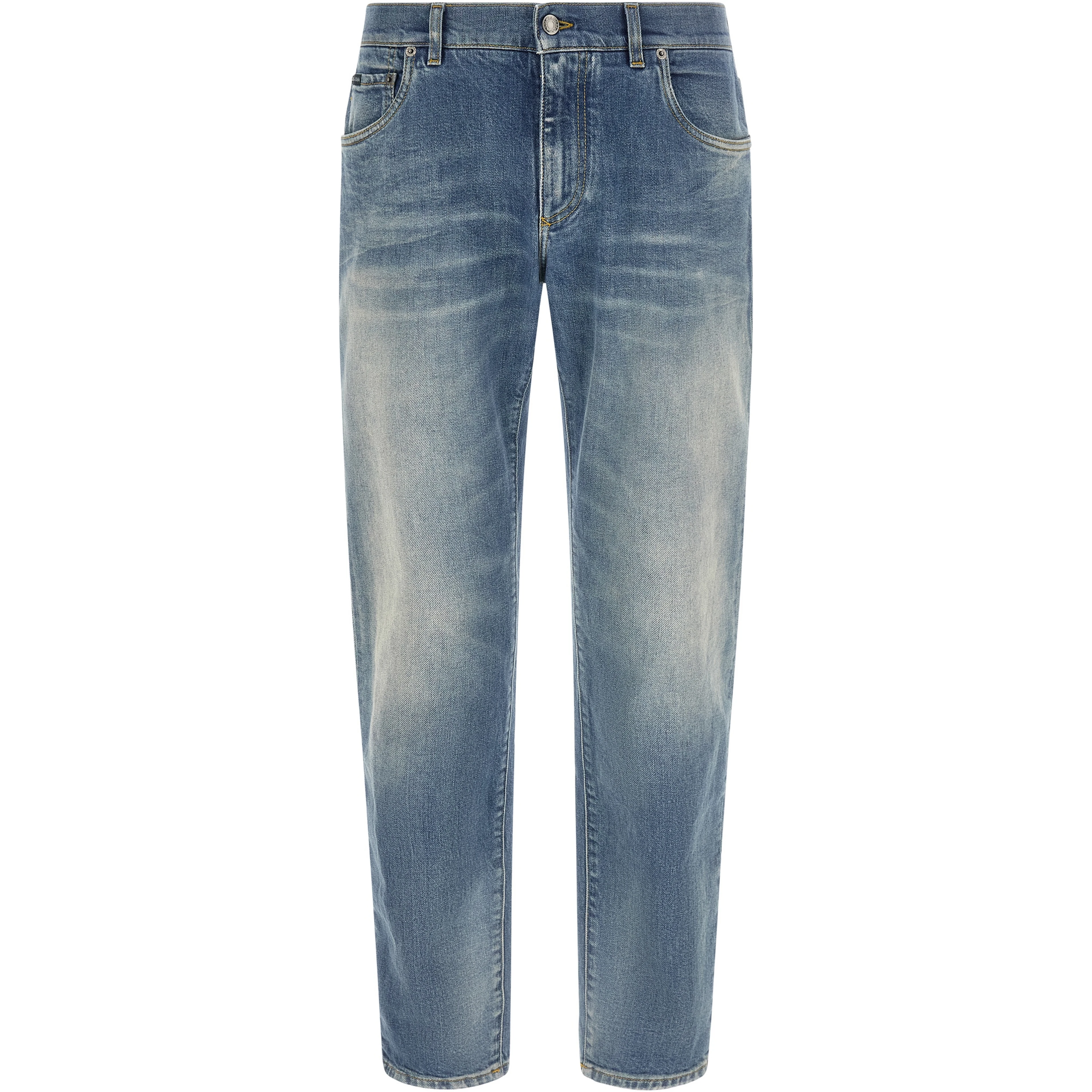Blue Cotton Straight-Leg Jeans