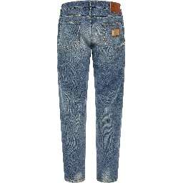 Blue Cotton Straight-Leg Jeans