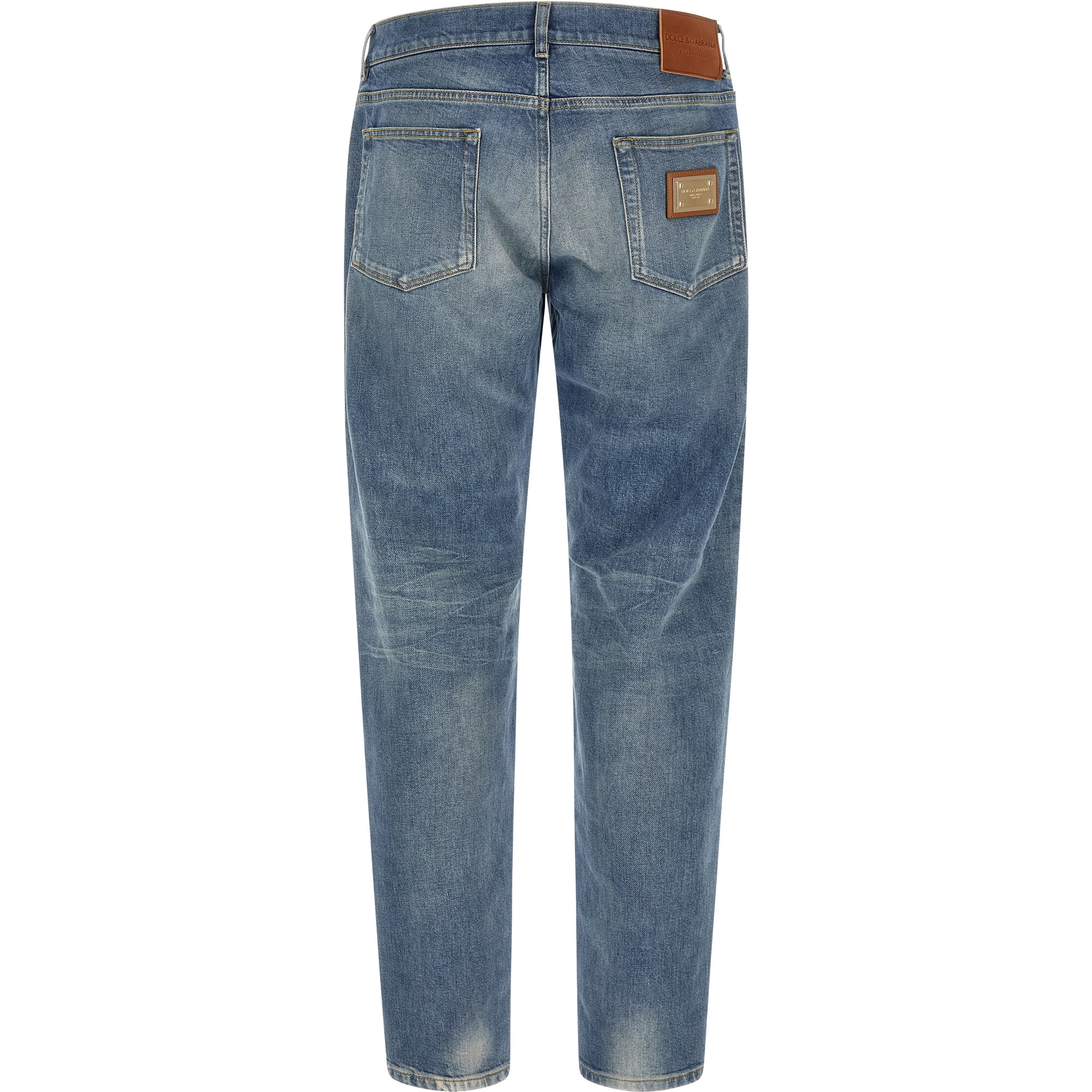 Blue Cotton Straight-Leg Jeans