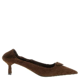 Brown Lamb Leather Mid Heel Pumps