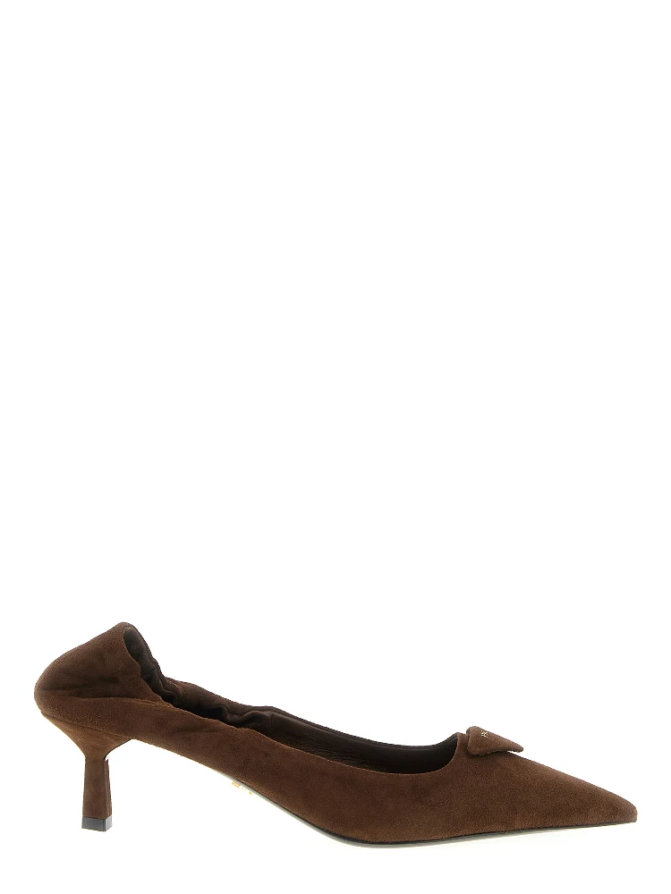 Brown Lamb Leather Mid Heel Pumps