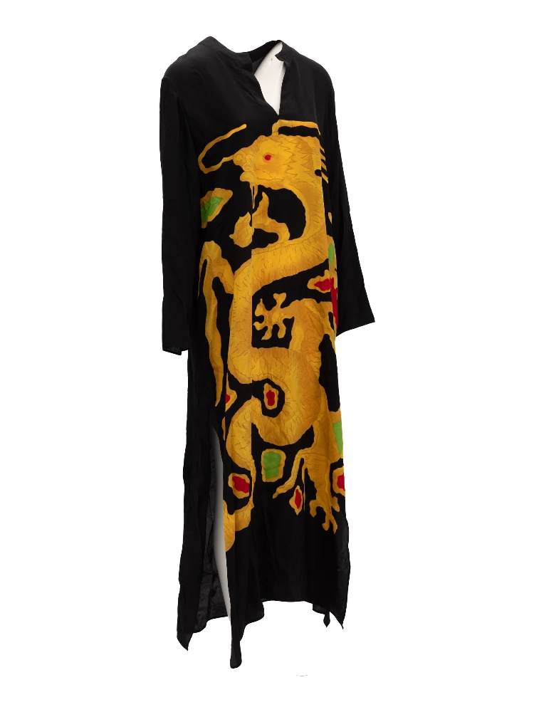 Dragon Embroidery Gown Dress in Black and Yellow