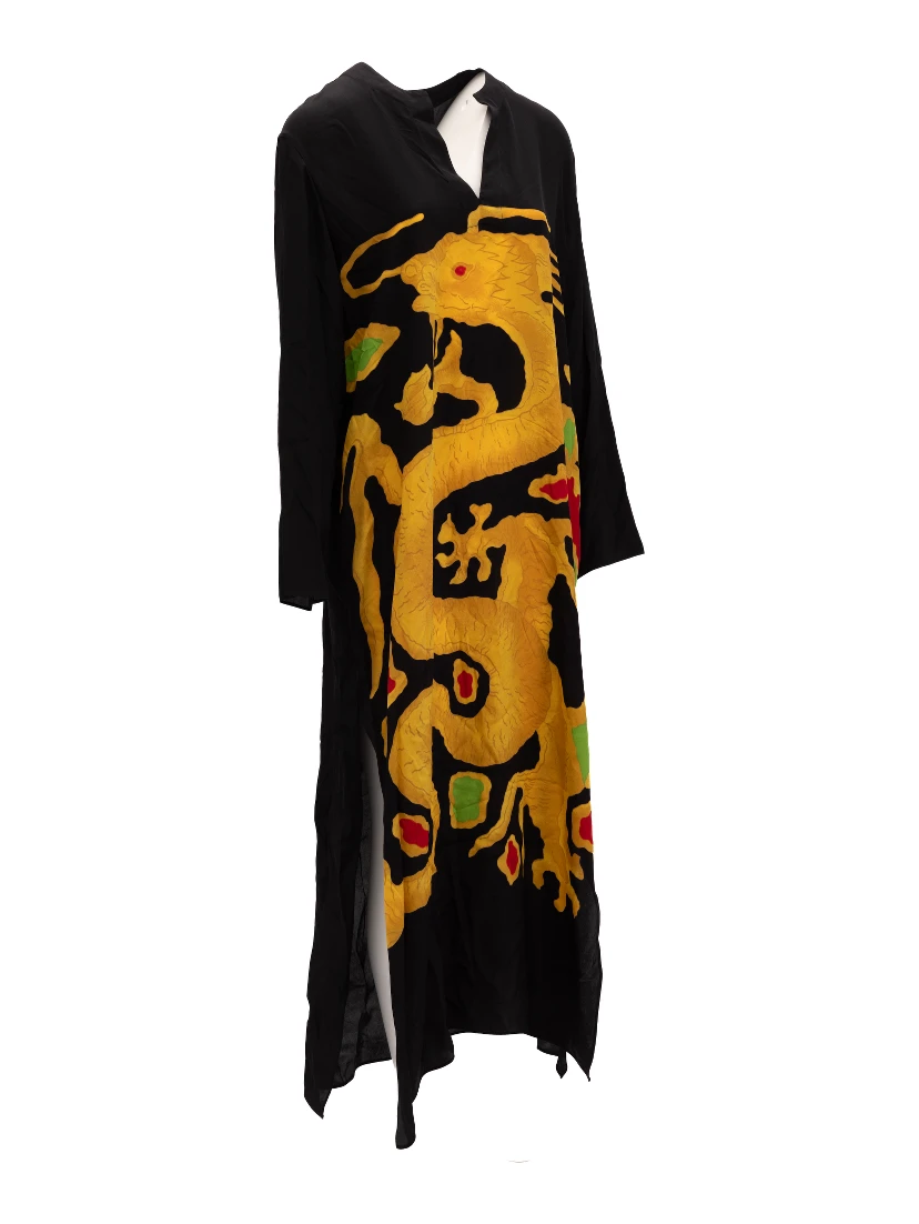 Dragon Embroidery Gown Dress in Black and Yellow
