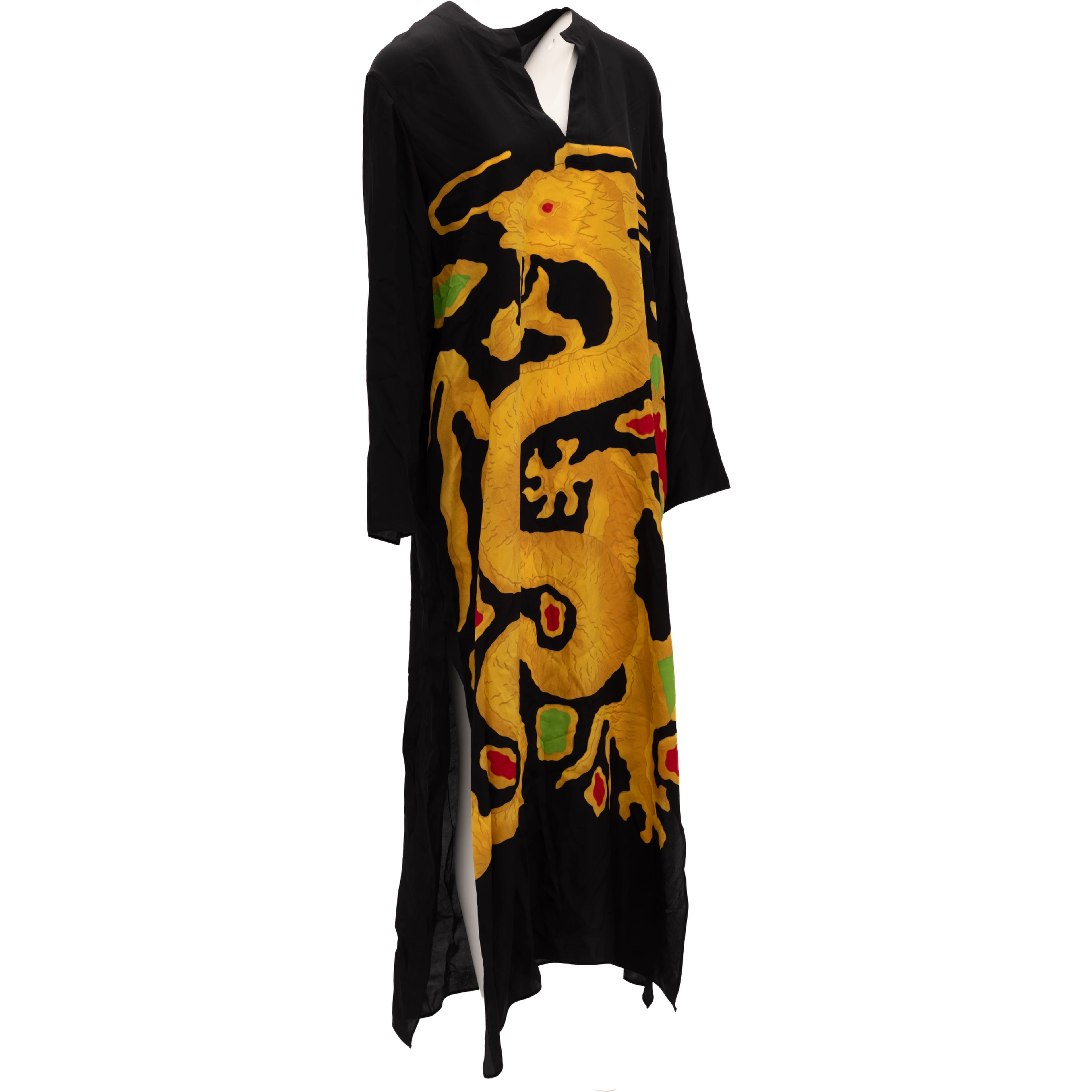 Dragon Embroidery Gown Dress in Black and Yellow