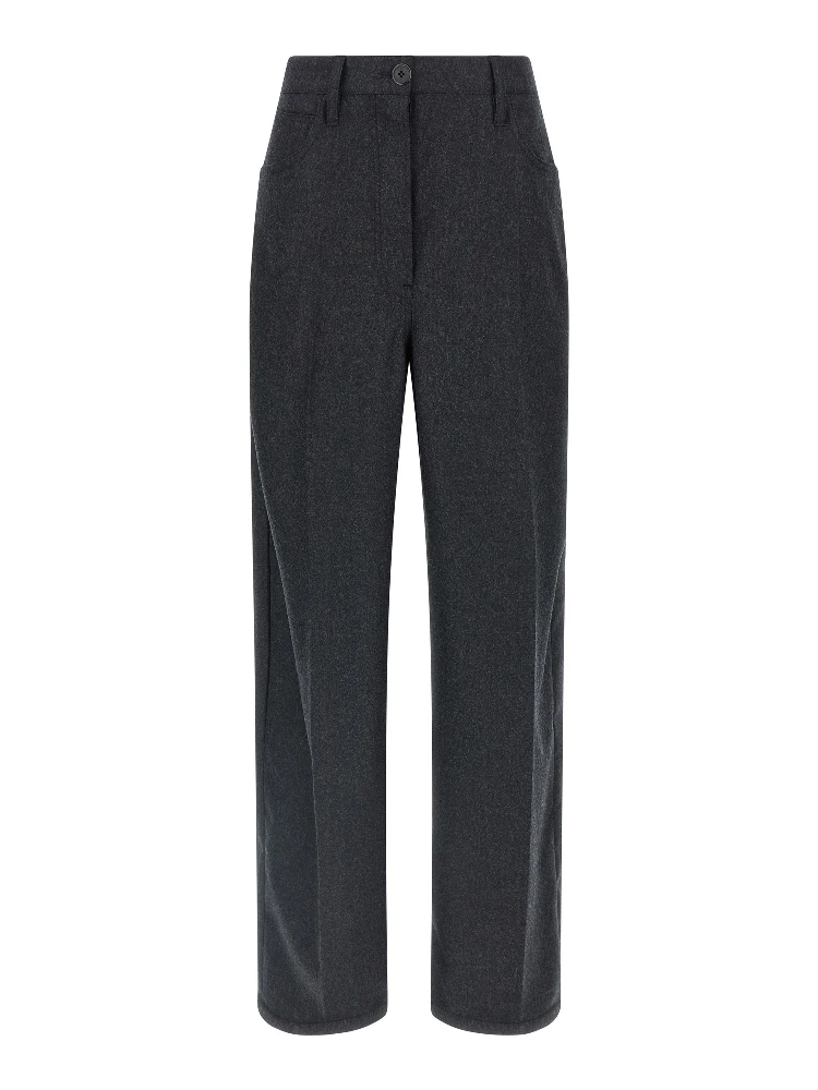 Gray Virgin Wool Casual Pants