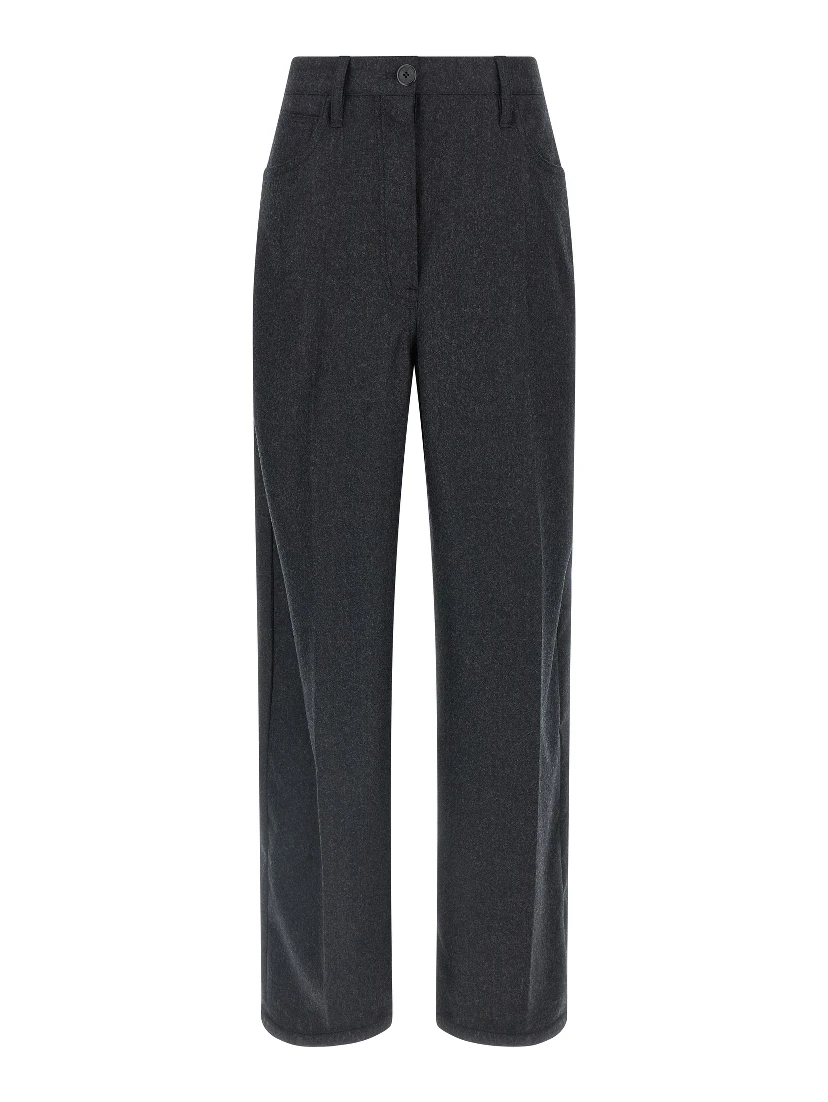 Gray Virgin Wool Casual Pants