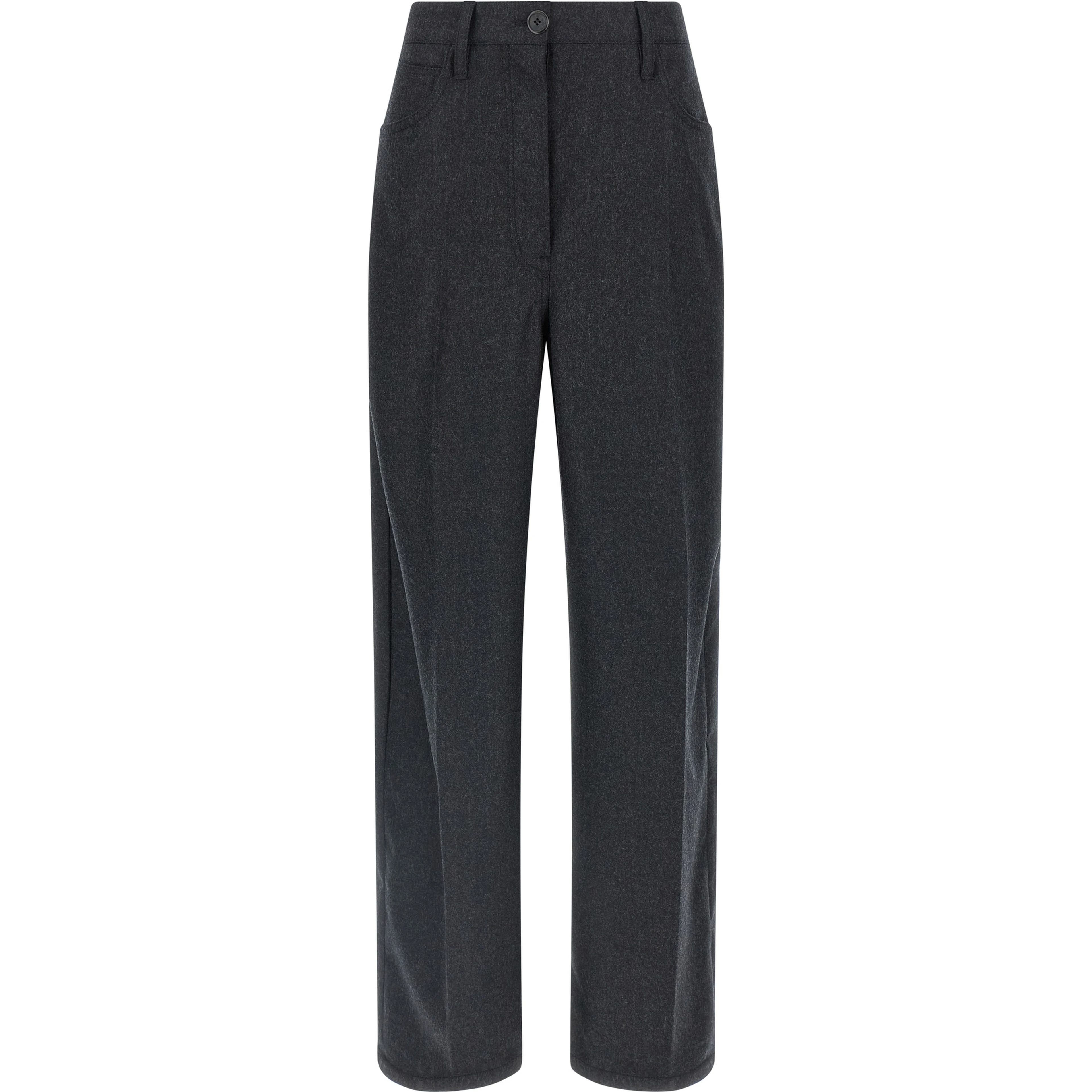 Gray Virgin Wool Casual Pants