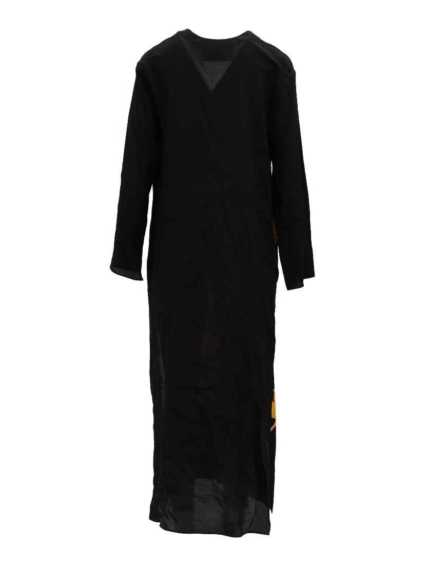 Dragon Embroidery Gown Dress in Black and Yellow