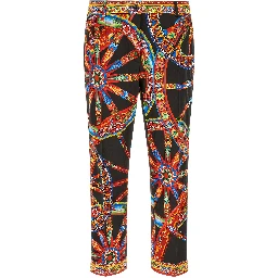 Multicolor Cotton Casual Pants