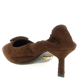 Brown Lamb Leather Mid Heel Pumps