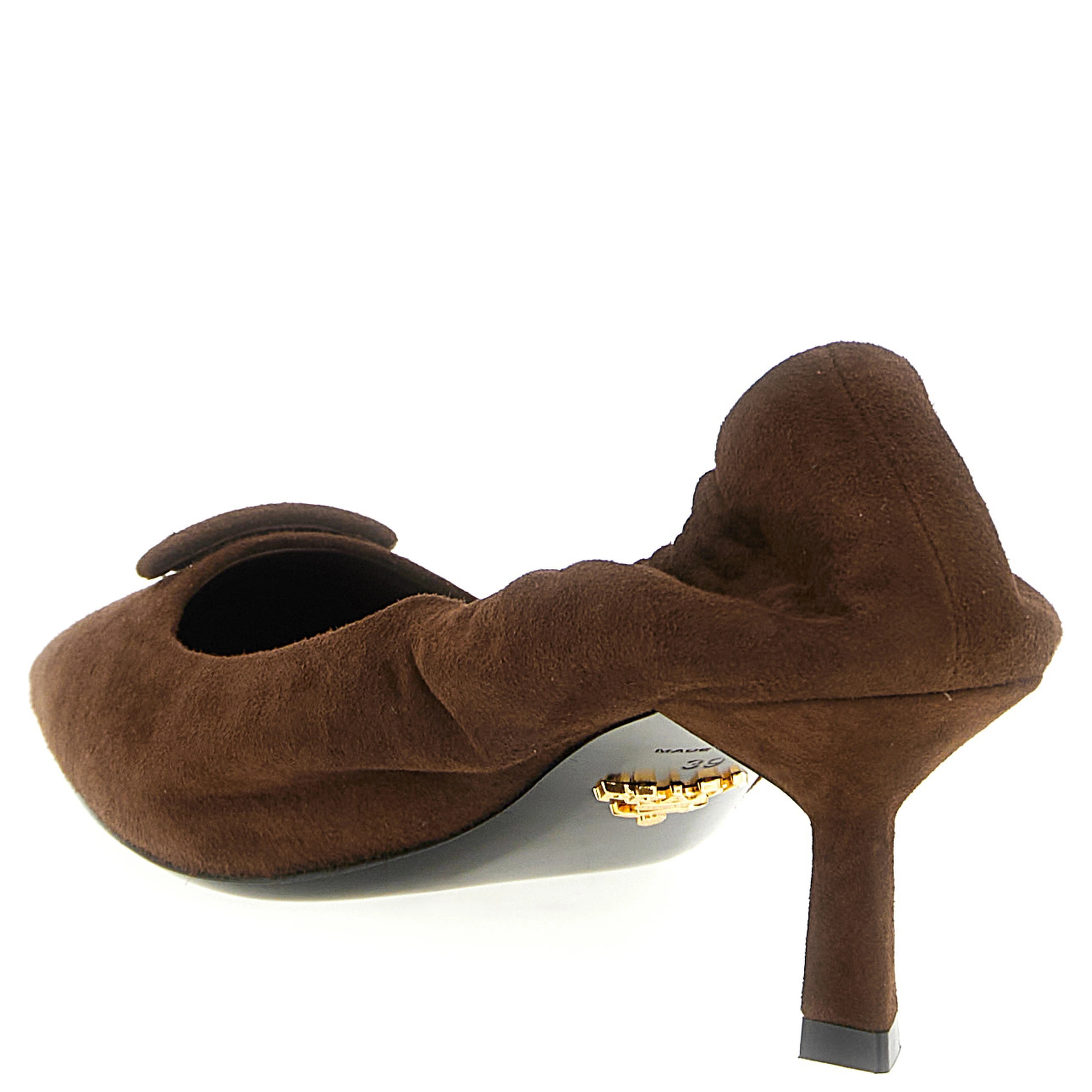 Brown Lamb Leather Mid Heel Pumps