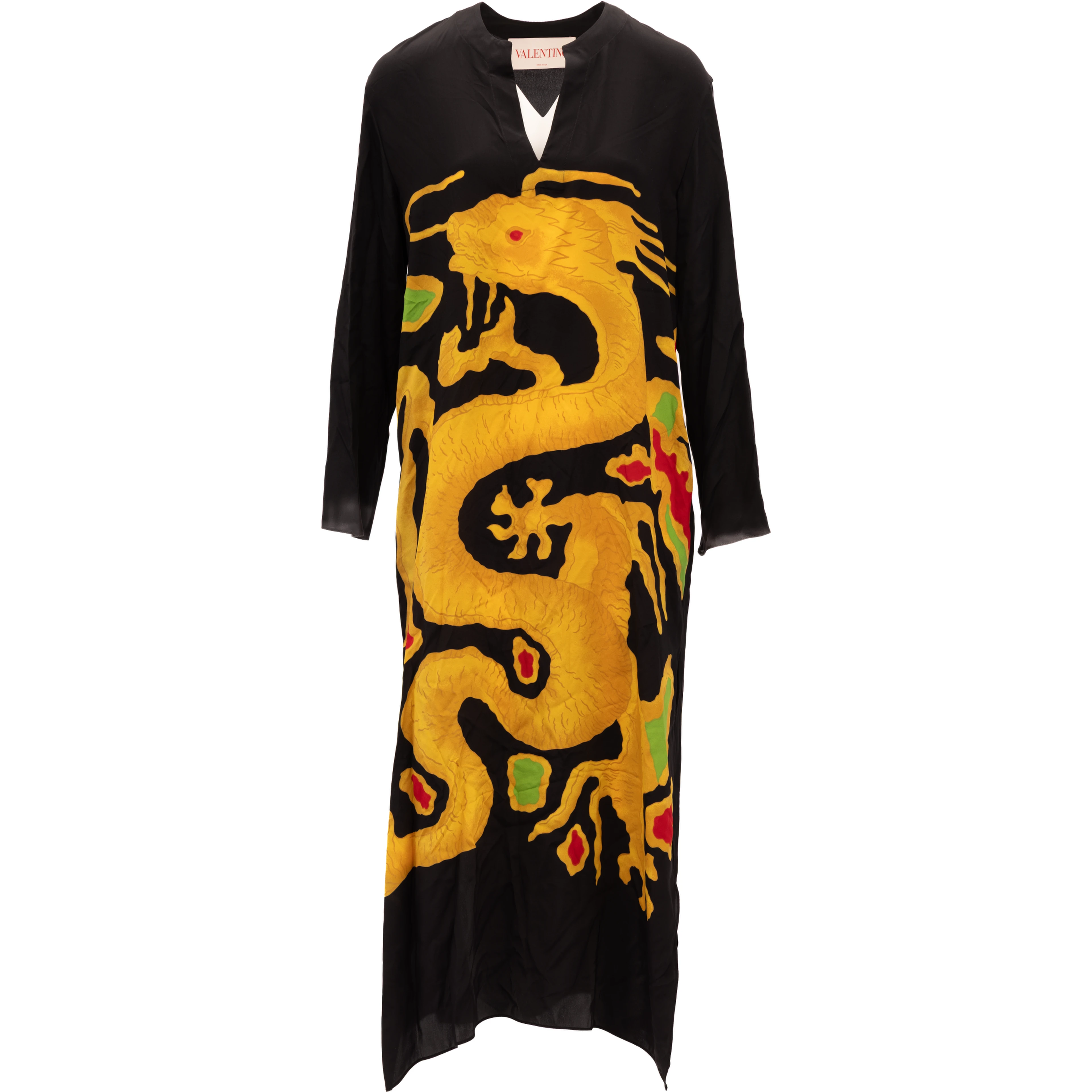 Dragon Embroidery Gown Dress in Black and Yellow