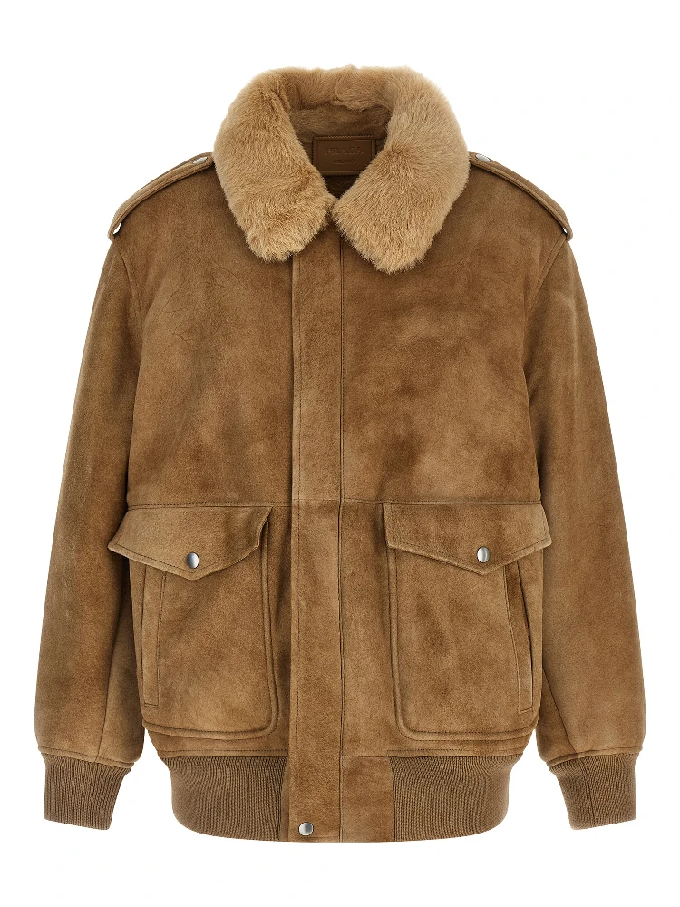 Beige Lamb Leather Bomber