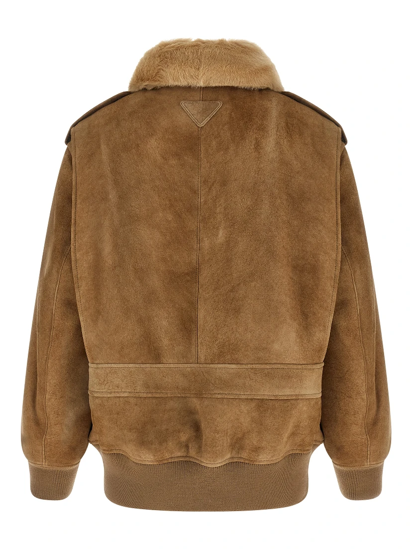 Beige Lamb Leather Bomber