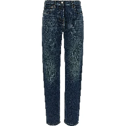 Blue Cotton Straight-Leg Jeans