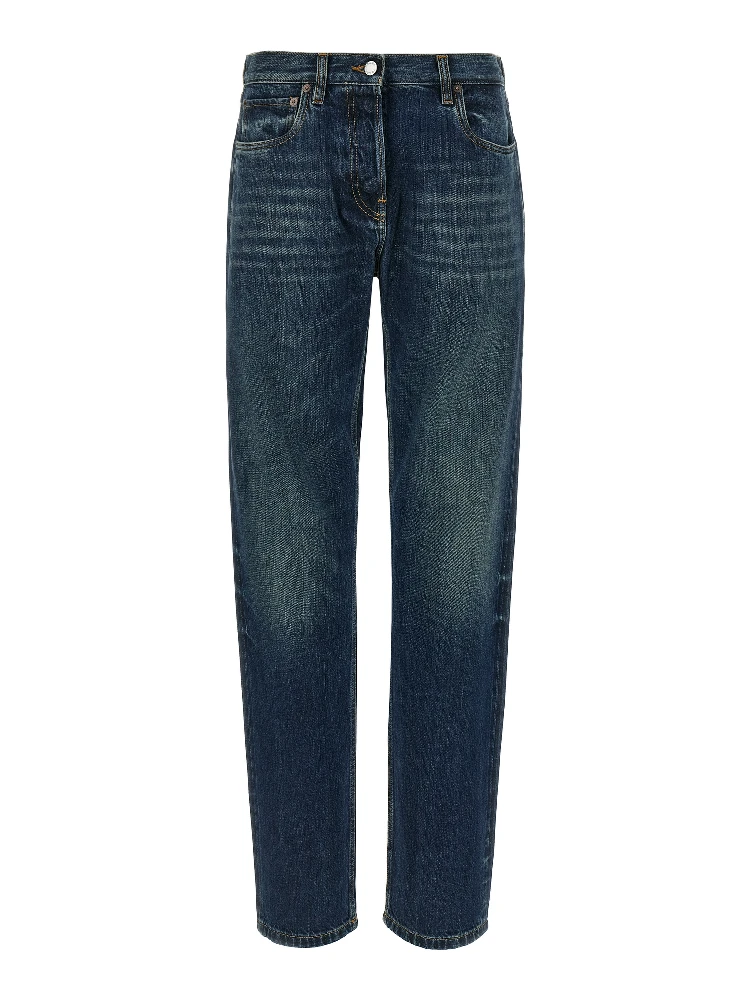 Blue Cotton Straight-Leg Jeans