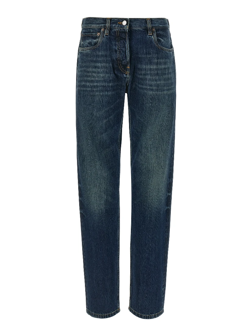 Blue Cotton Straight-Leg Jeans