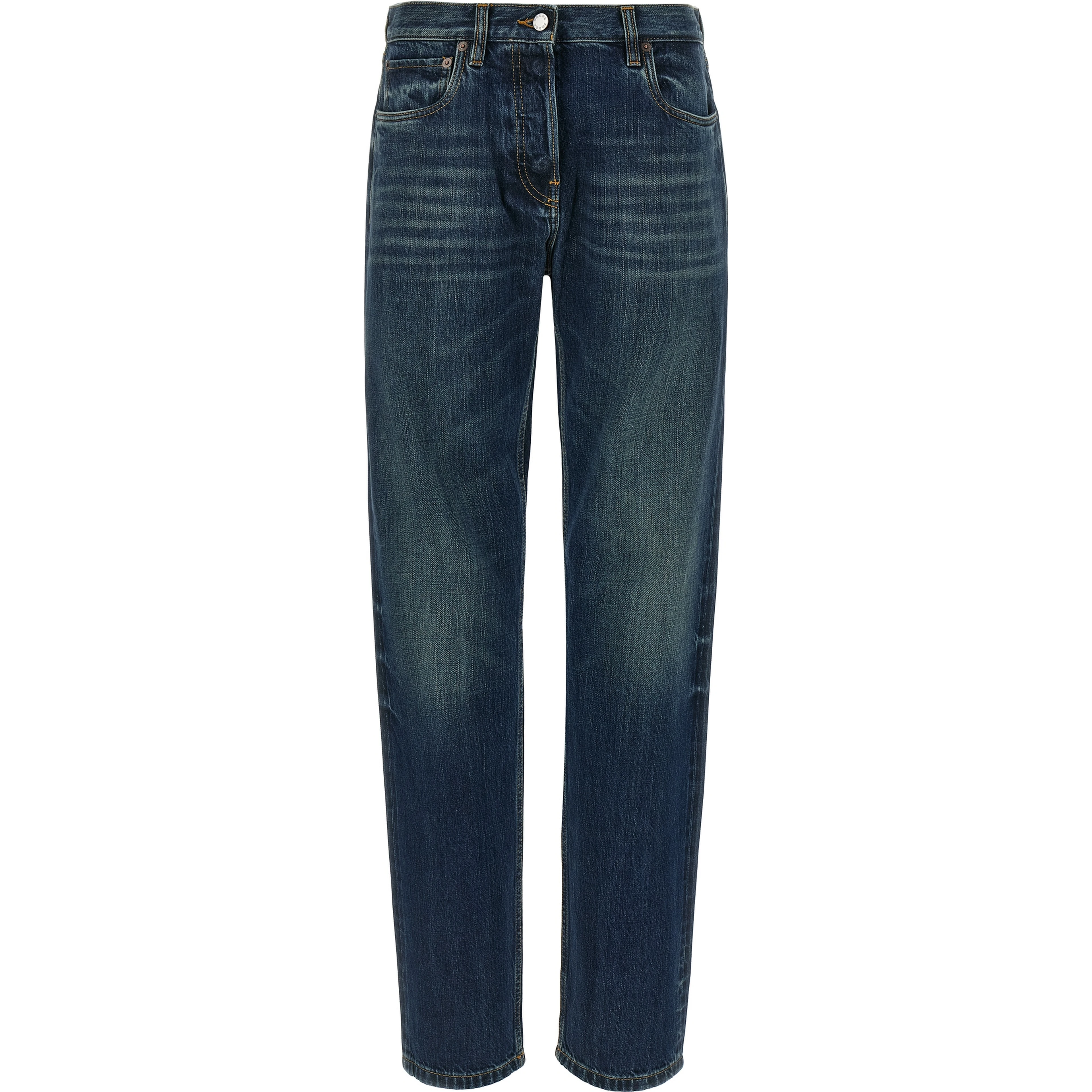 Blue Cotton Straight-Leg Jeans
