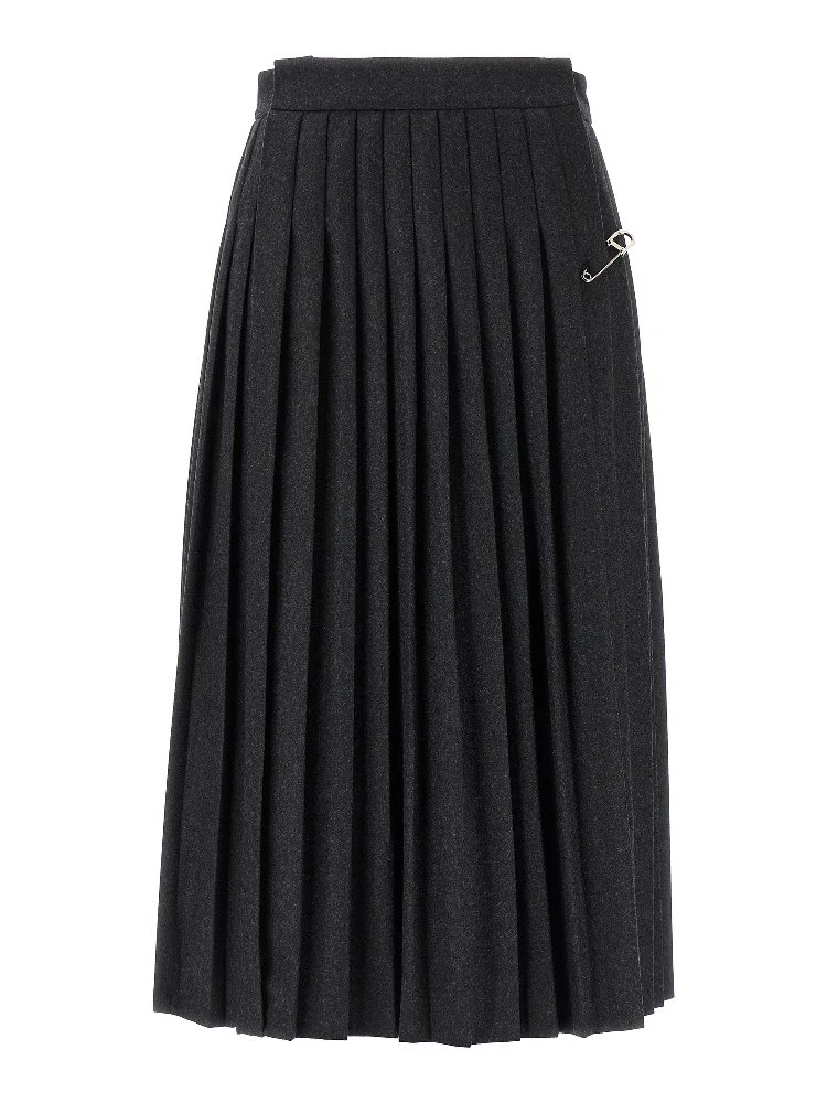 Gray Virgin Wool Midi Skirt