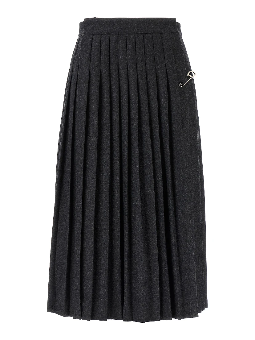Gray Virgin Wool Midi Skirt