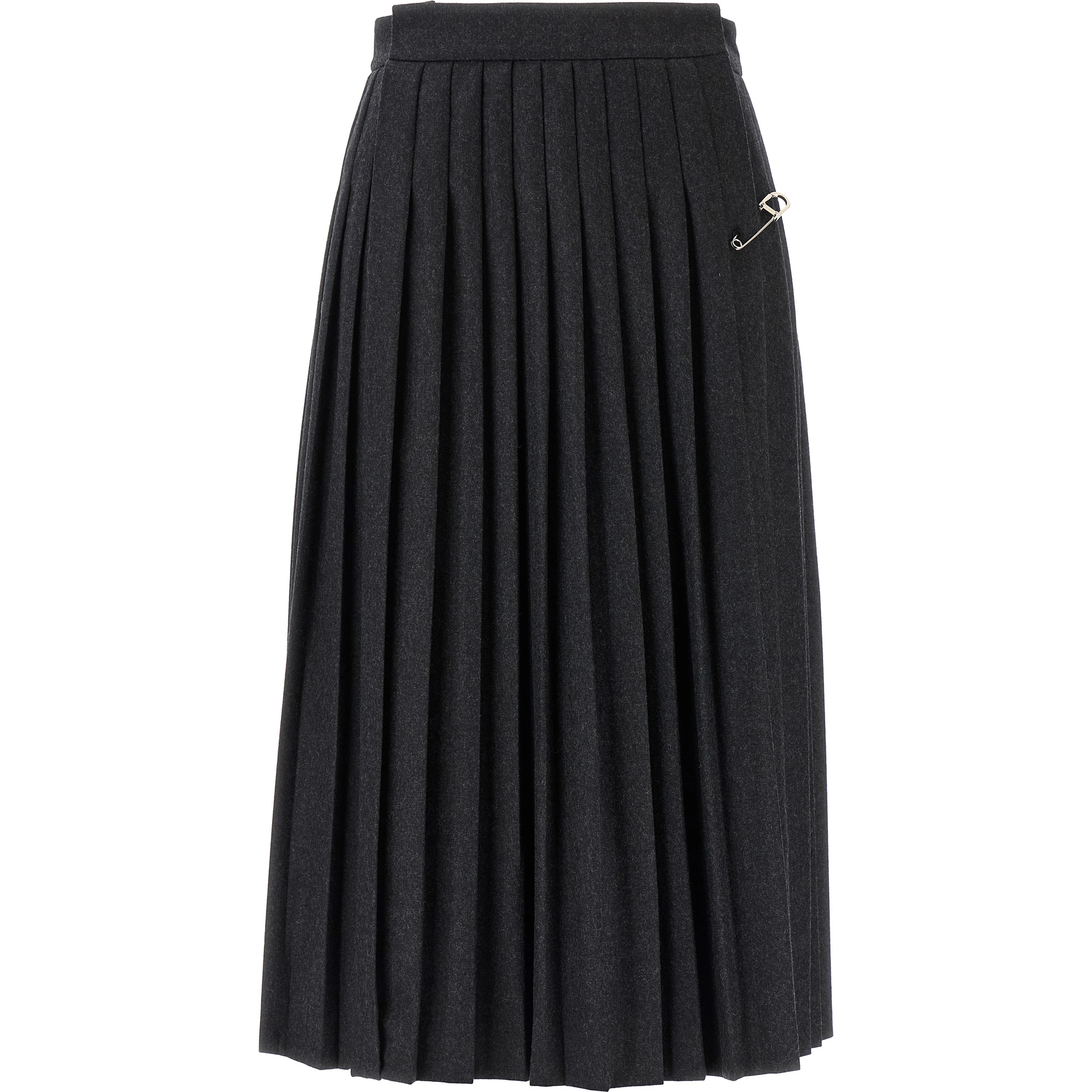 Gray Virgin Wool Midi Skirt
