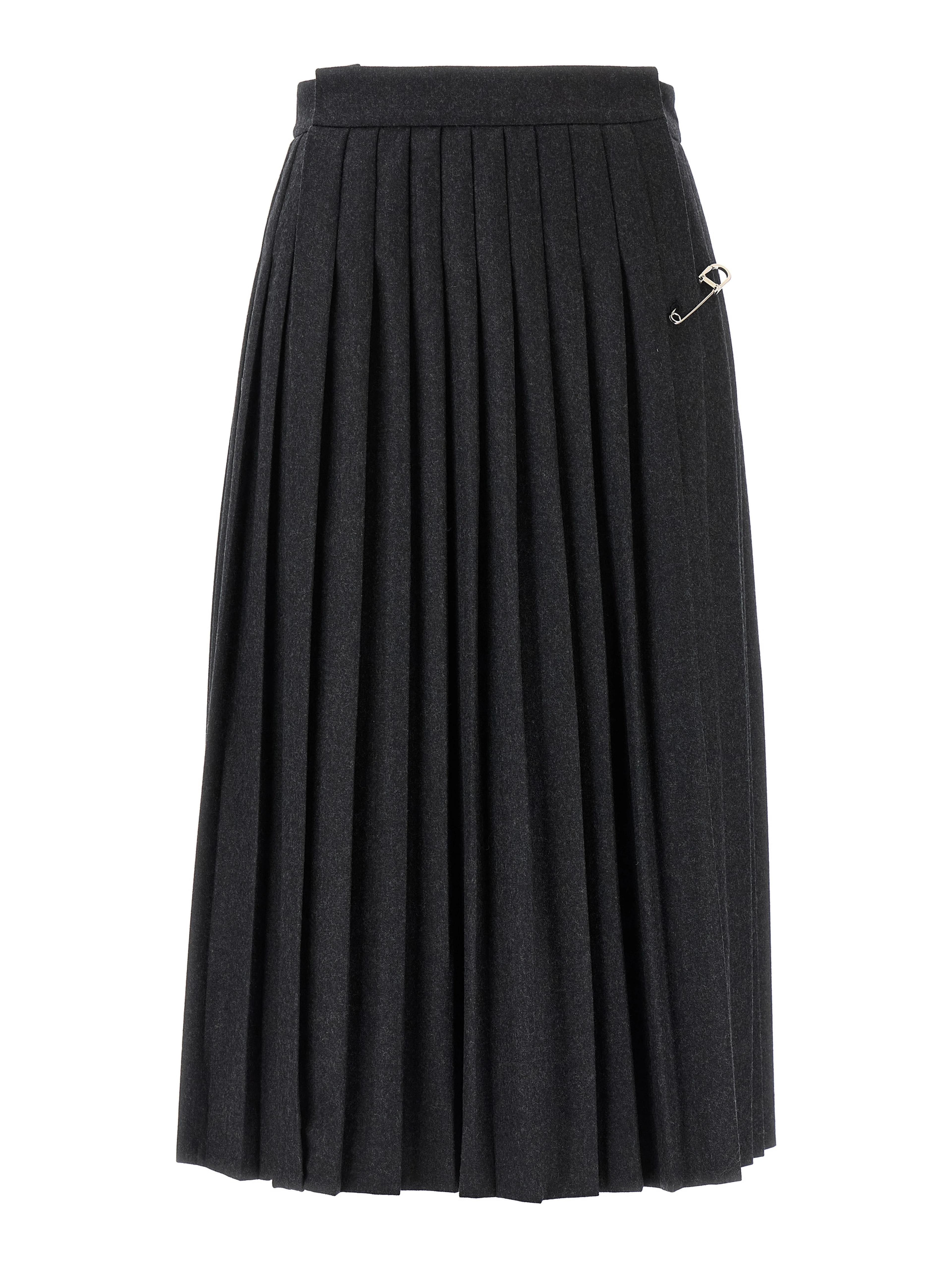 Gray Virgin Wool Midi Skirt