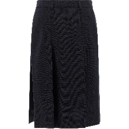 Blue Virgin Wool Midi Skirt