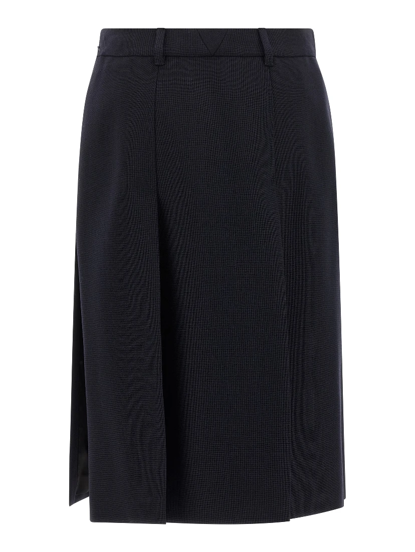 Blue Virgin Wool Midi Skirt