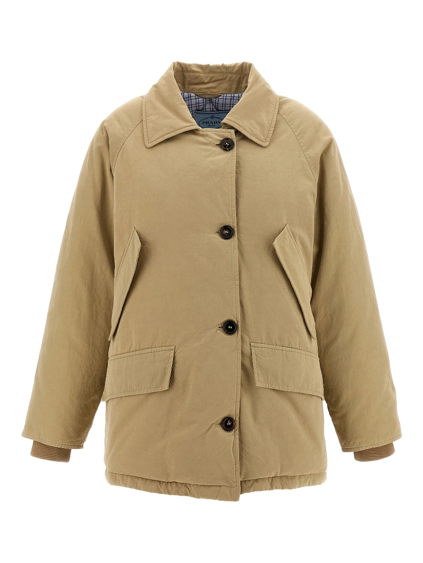 Beige Cotton Full-Length Jacket