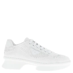 White Polyester Athletic Sneakers