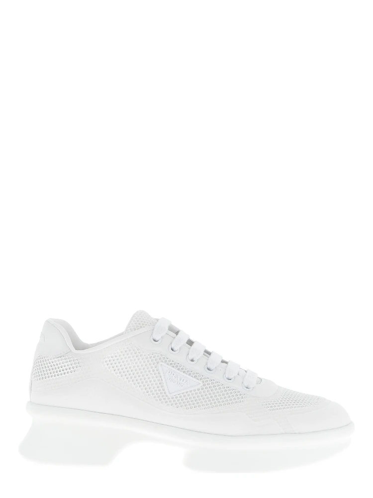 White Polyester Athletic Sneakers