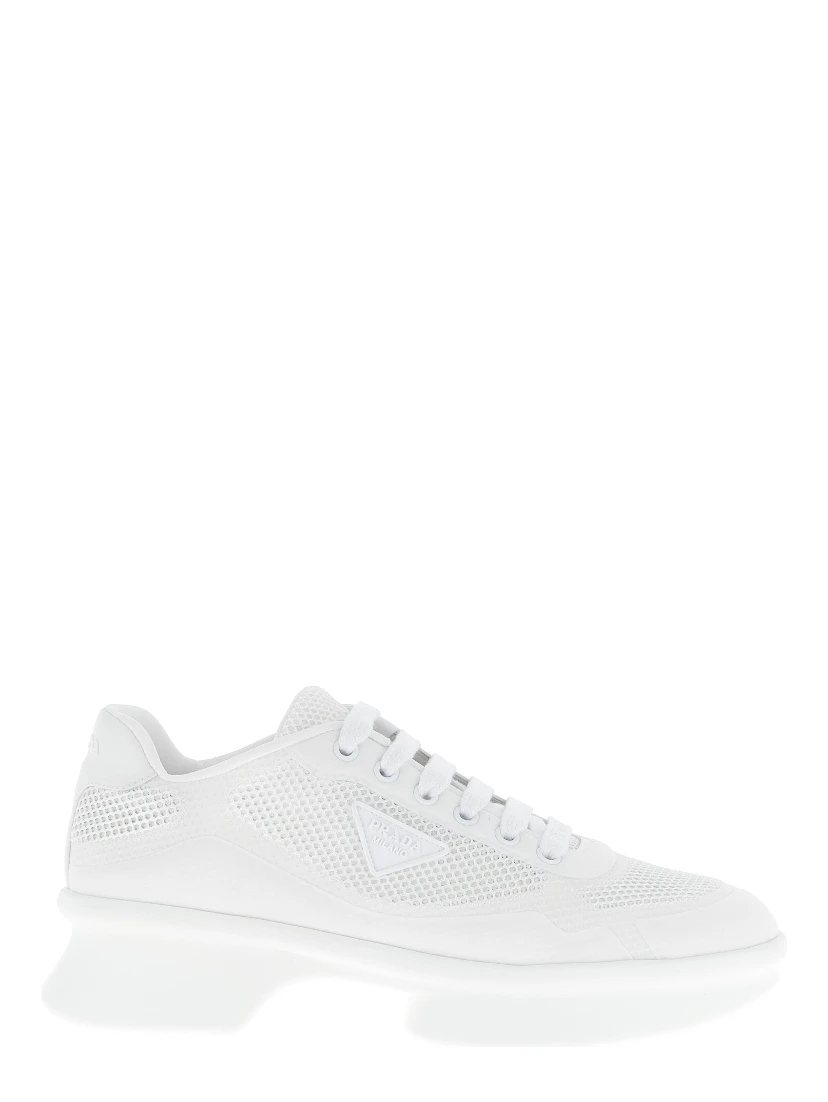 White Polyester Athletic Sneakers