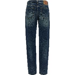 Blue Cotton Straight-Leg Jeans