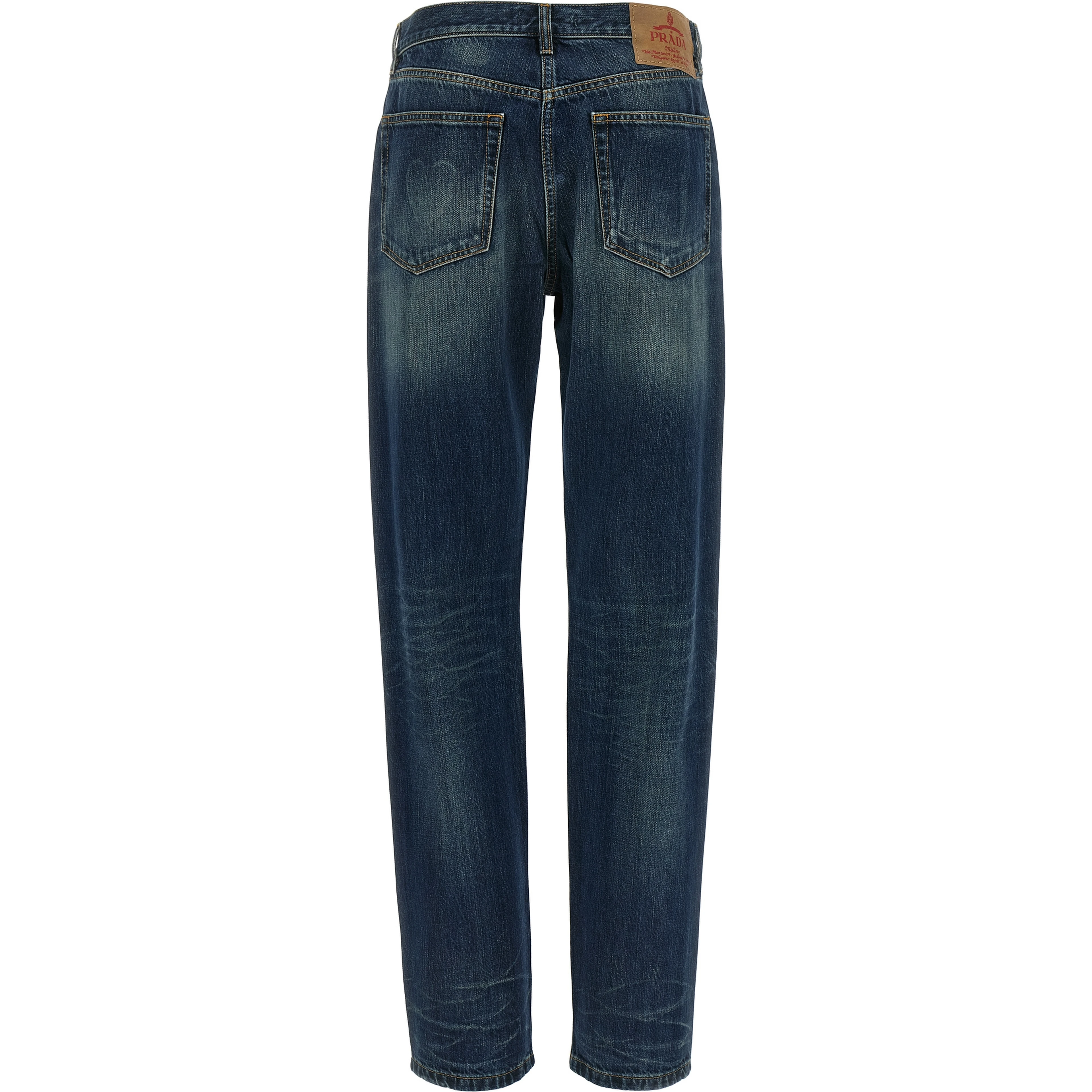 Blue Cotton Straight-Leg Jeans