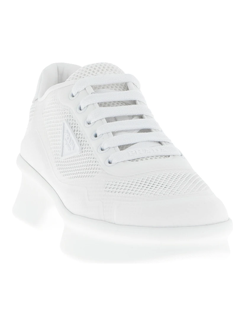 White Polyester Athletic Sneakers