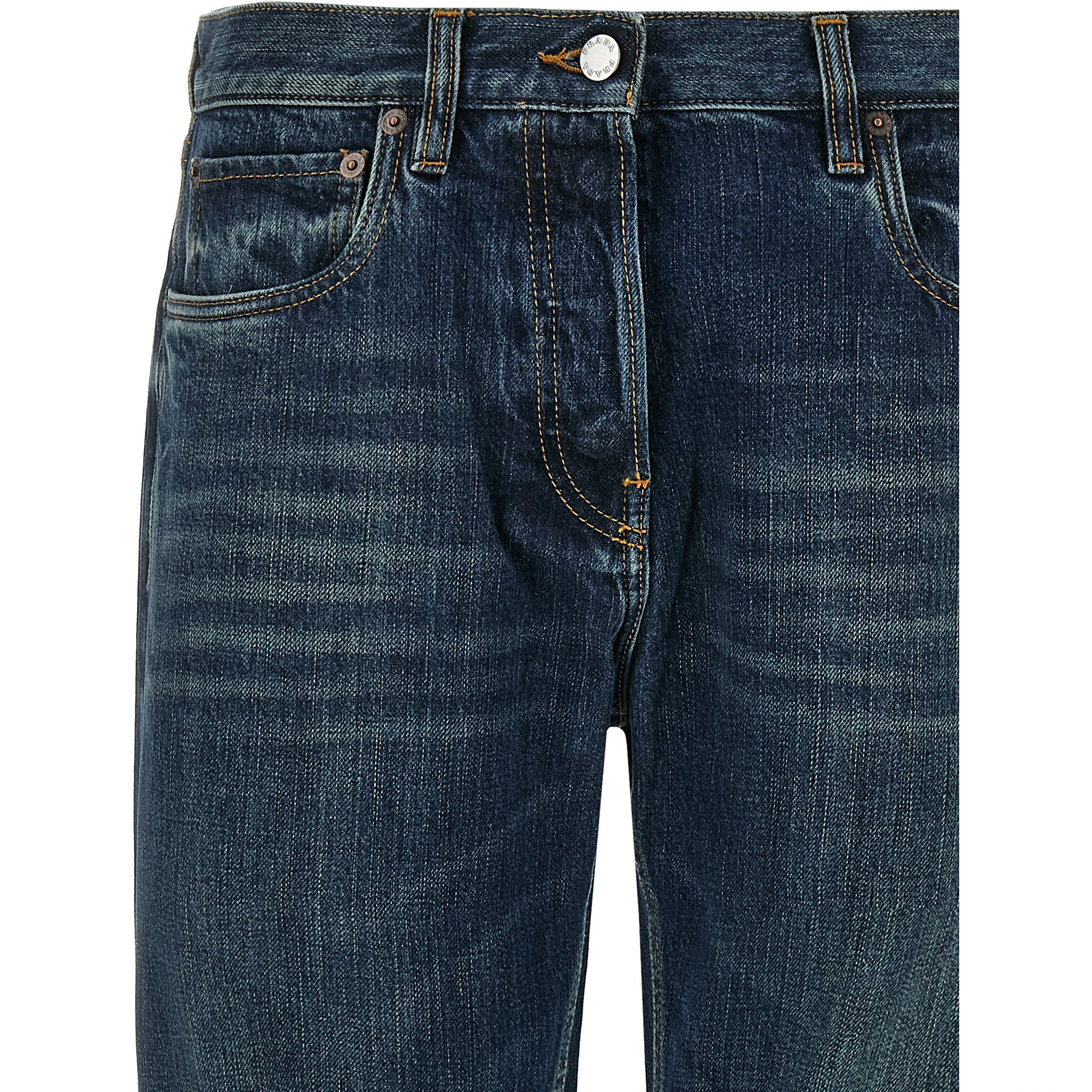 Blue Cotton Straight-Leg Jeans