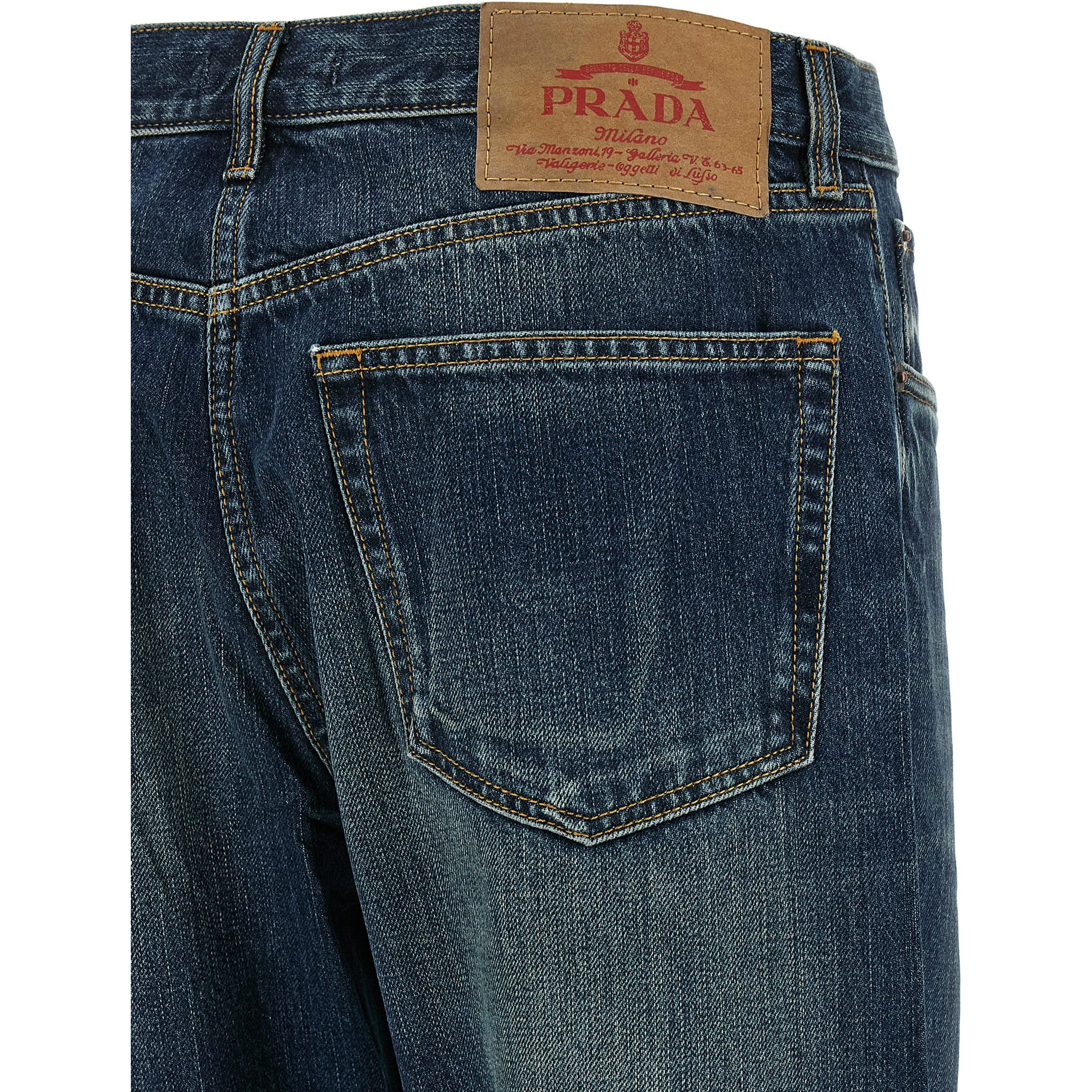 Blue Cotton Straight-Leg Jeans