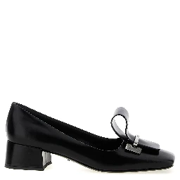 Black Calfskin Mid Heel Pumps