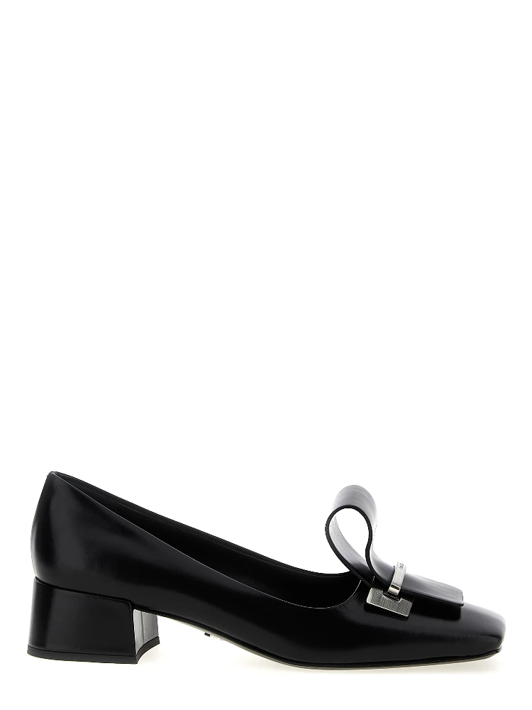 Black Calfskin Mid Heel Pumps
