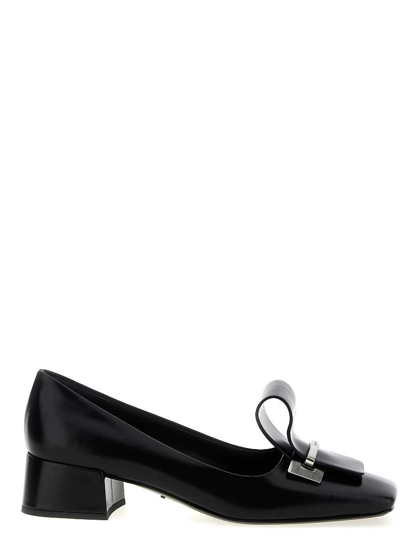 Black Calfskin Mid Heel Pumps