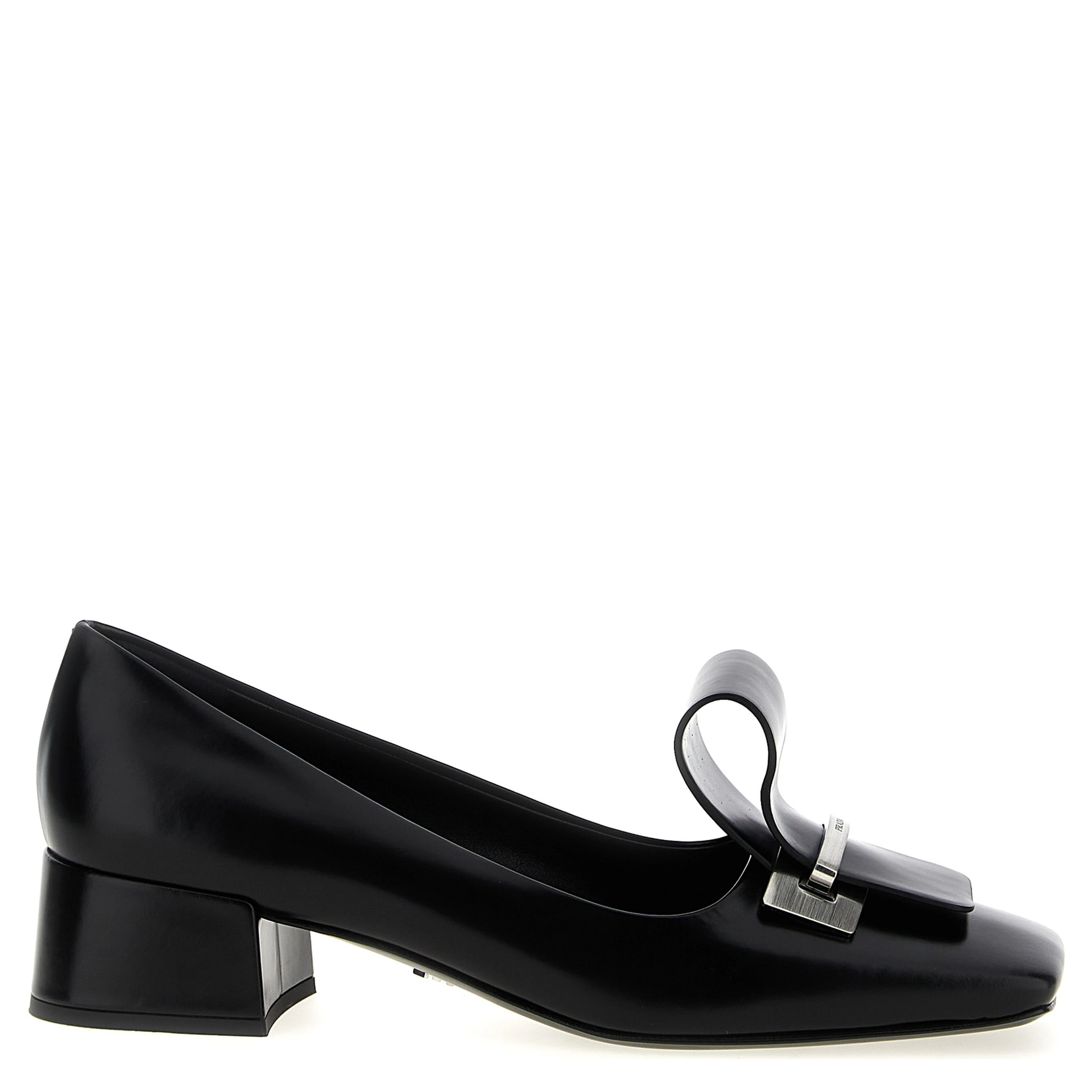 Black Calfskin Mid Heel Pumps