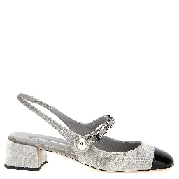 Silver Calfskin Mid Heel Pumps