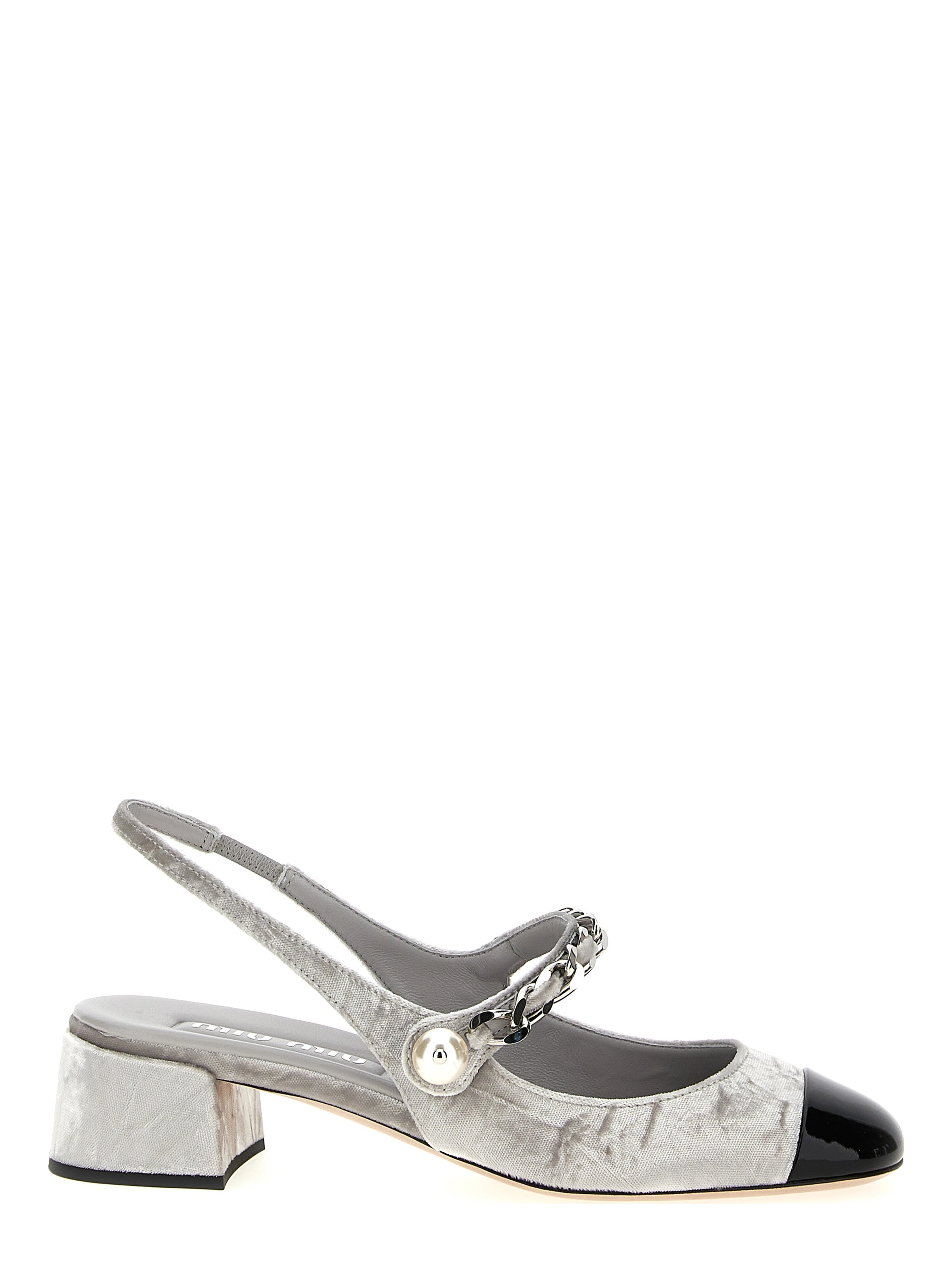 Silver Calfskin Mid Heel Pumps