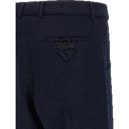 Blue Polyester Casual Pants