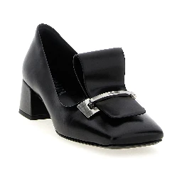 Black Calfskin Mid Heel Pumps