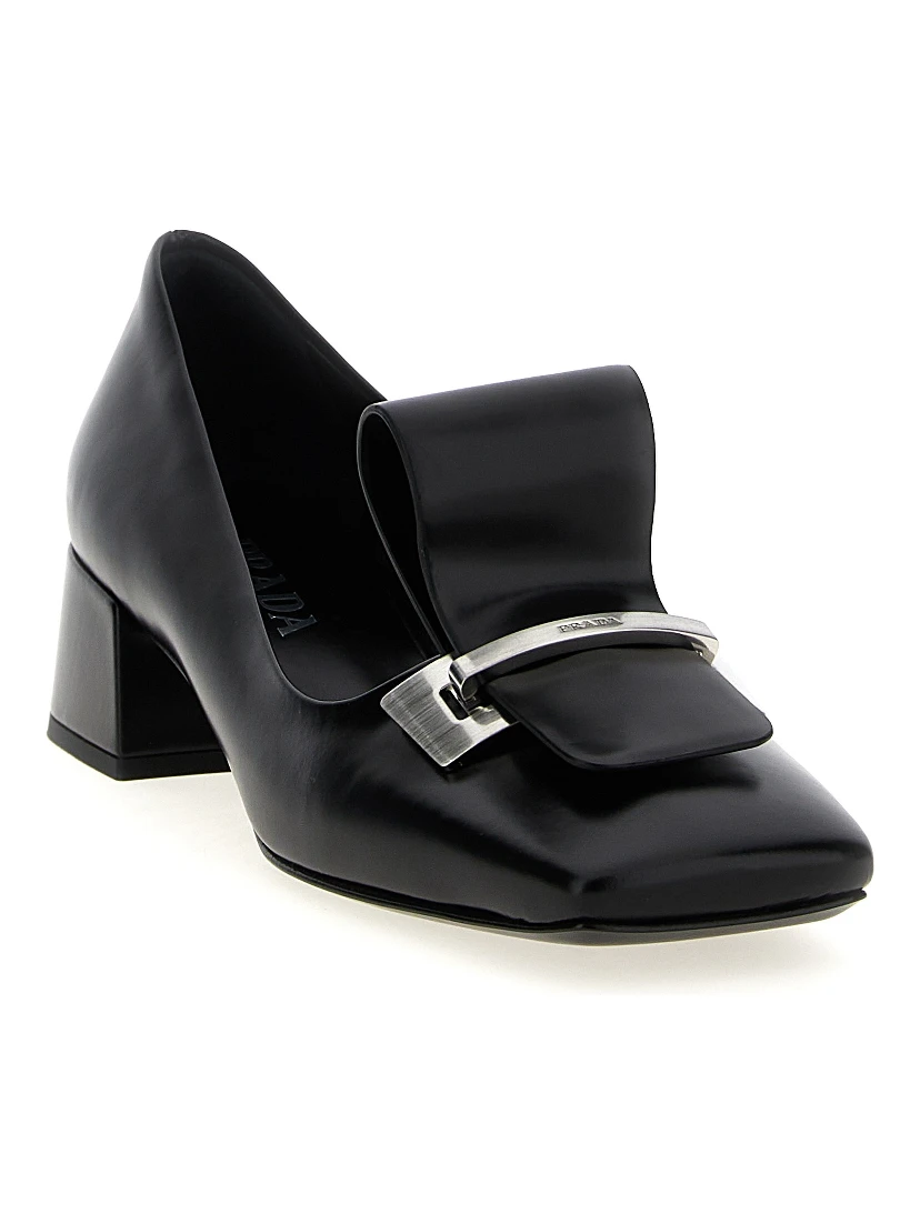 Black Calfskin Mid Heel Pumps