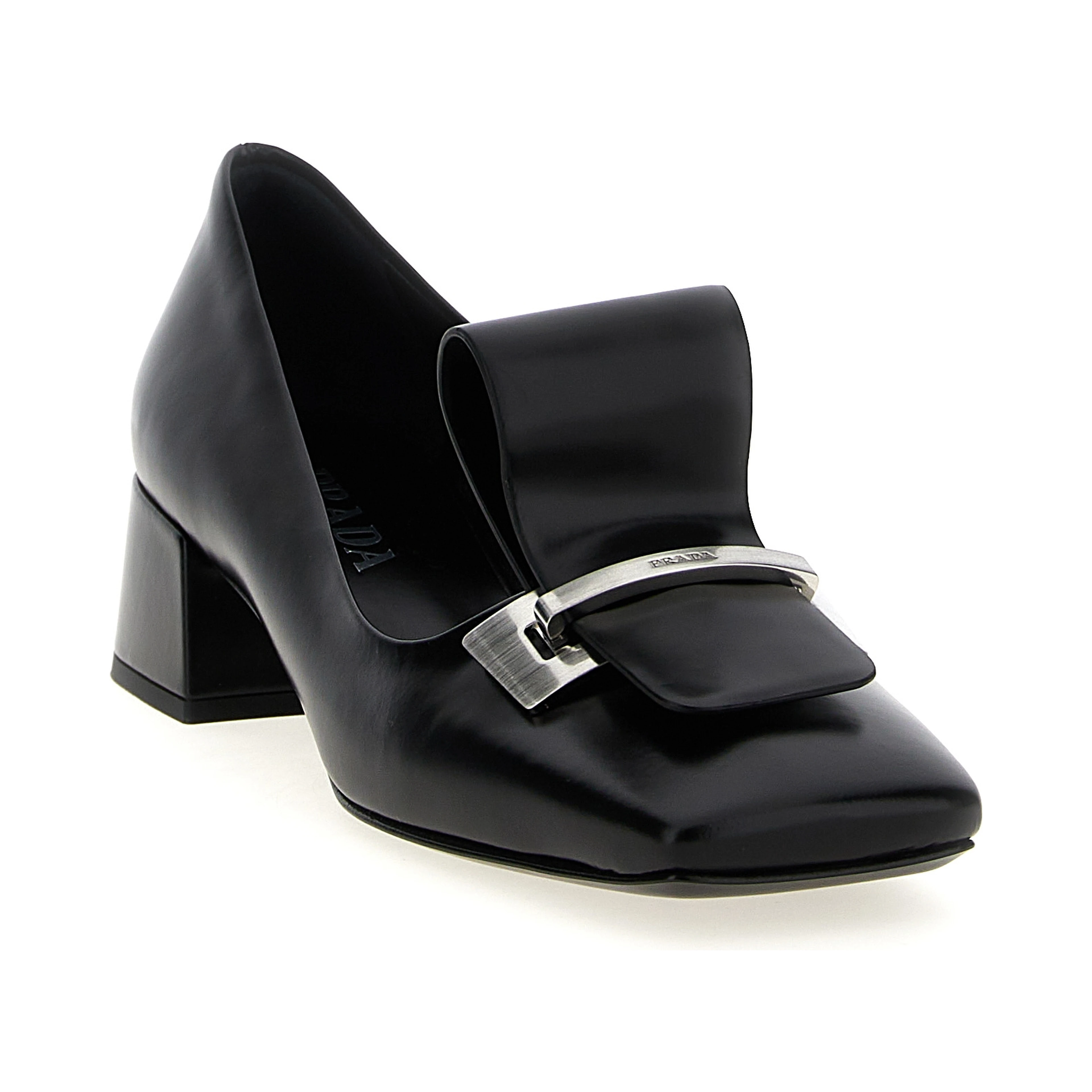 Black Calfskin Mid Heel Pumps